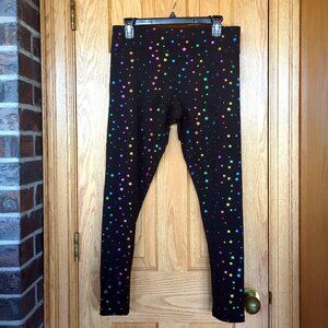 Terez rainbow mini foil star gym leggings L black tall band mid rise